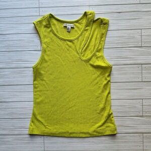 Versona Lime Green Tank Top Women's Size Small Ribbed Peek-a-boo Cutout Shoulder